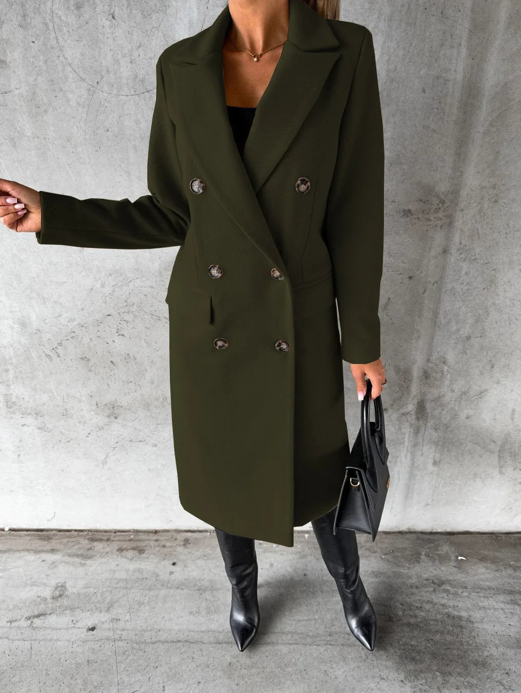 Women Wool Coats Long Jacket Double Breasted Turn Down Collar Woolen Overcoat Autumn Winter Vintage Office Lady Outerwear