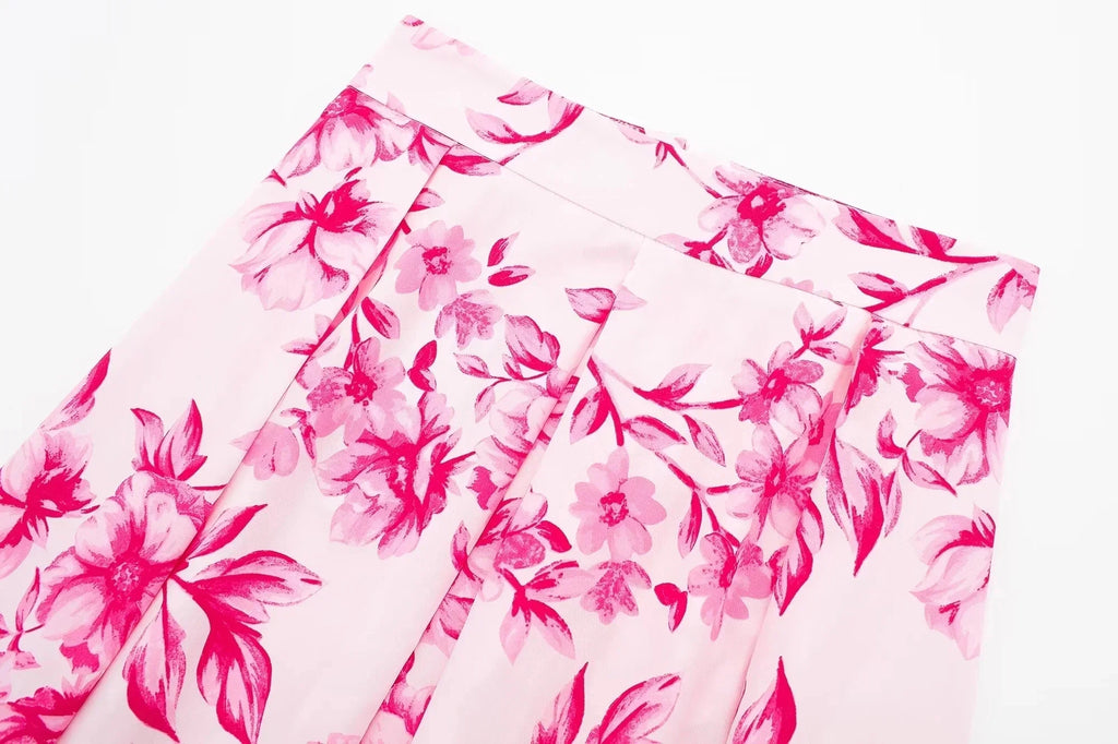 Sweet Pink Floral Print, Pleated Skirt (FREE SHIPPING)