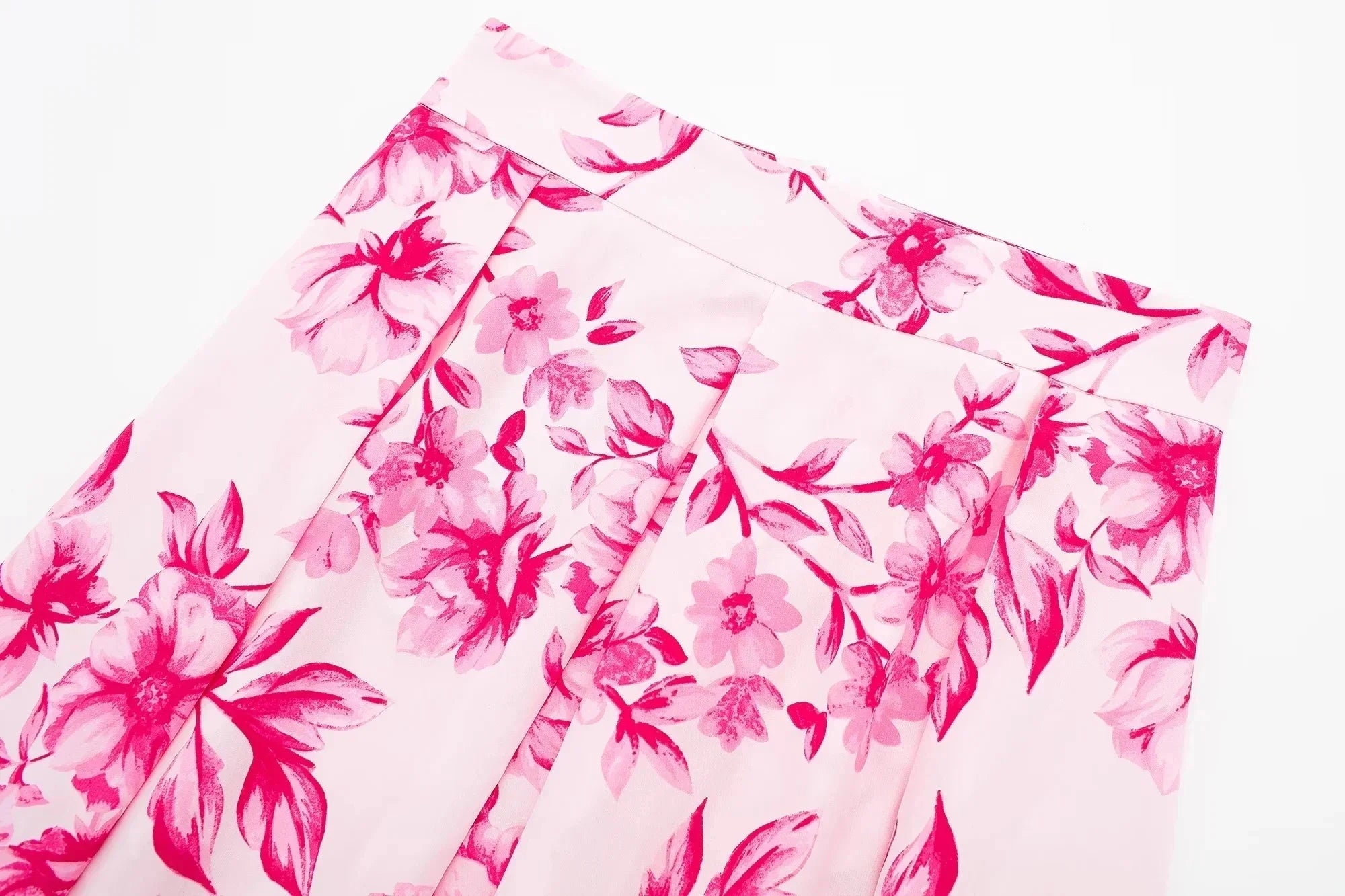 Sweet Pink Floral Print, Pleated Skirt (FREE SHIPPING)