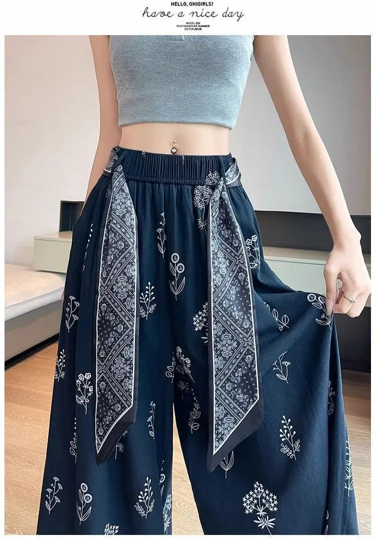 Women's Retro Comfortable Pants Printed Thin Office Lady Fashion New Arrival Trendy Breathable
