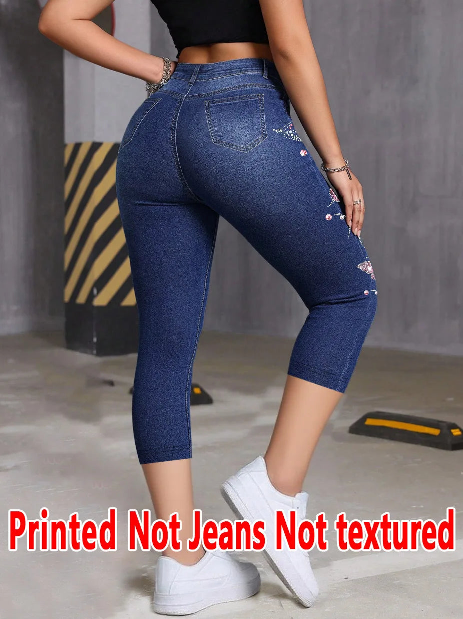8224 [Printed Leggings - Not Denim Fabric]Printed Leggings - Not Made of Denim Fabric, Stylish Women'S Three-Quarter Length