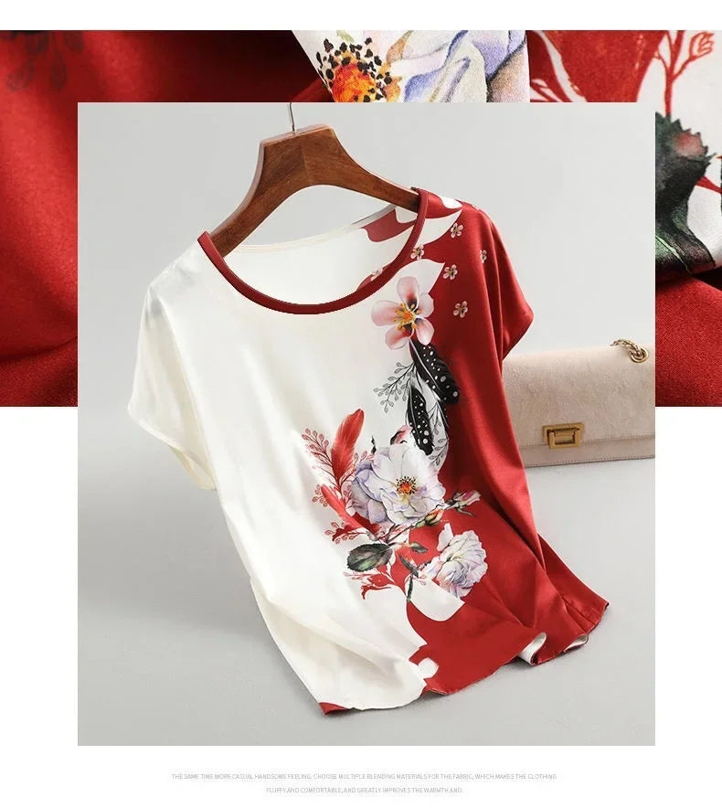Plus Size Women's Silk Satin Print Blouse (FREE SHIPPING)