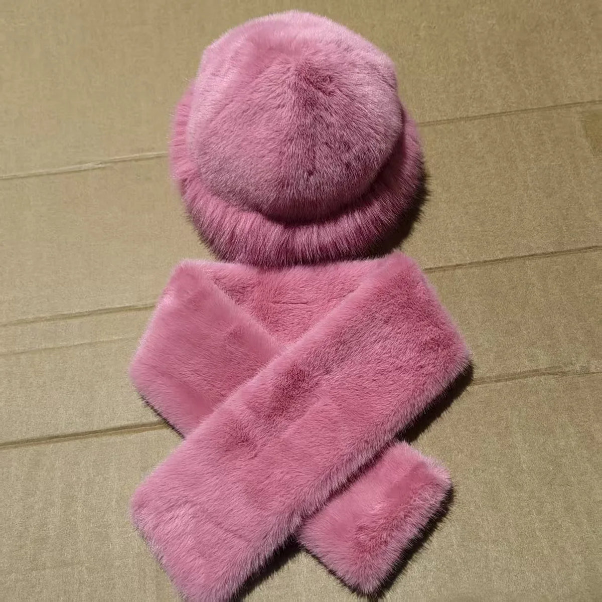 Faux Fur Bucket Hat & Scarf Set – Plush Winter Matching Set for Women