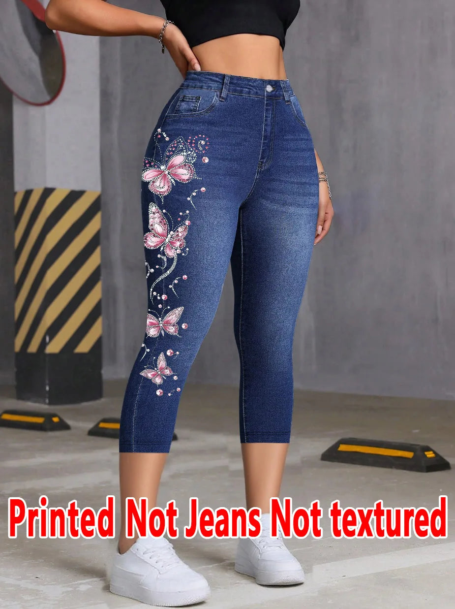 8224 [Printed Leggings - Not Denim Fabric]Printed Leggings - Not Made of Denim Fabric, Stylish Women'S Three-Quarter Length