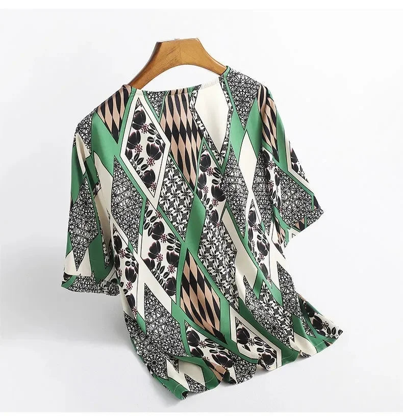 Plus Size Women's Silk Satin Print Blouse (FREE SHIPPING)