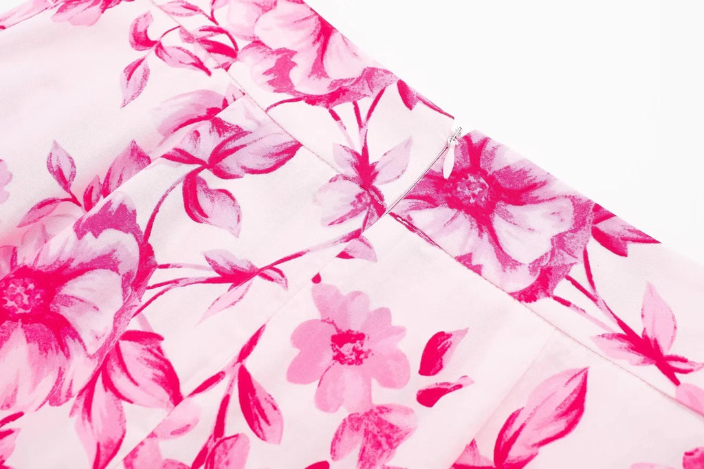 Sweet Pink Floral Print, Pleated Skirt (FREE SHIPPING)