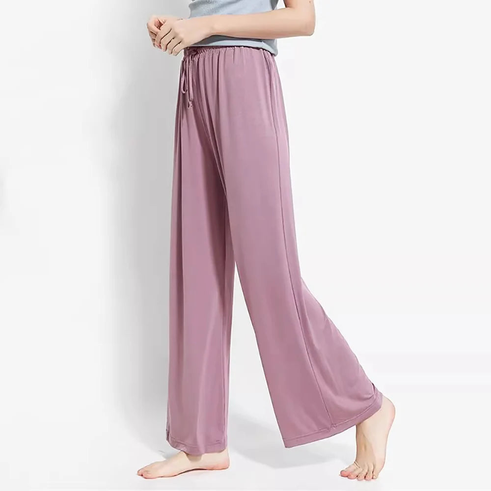 Women's soft ice silk wide leg pants High waist loose comfortable straight leg casual pants suitable for outdoor black pants