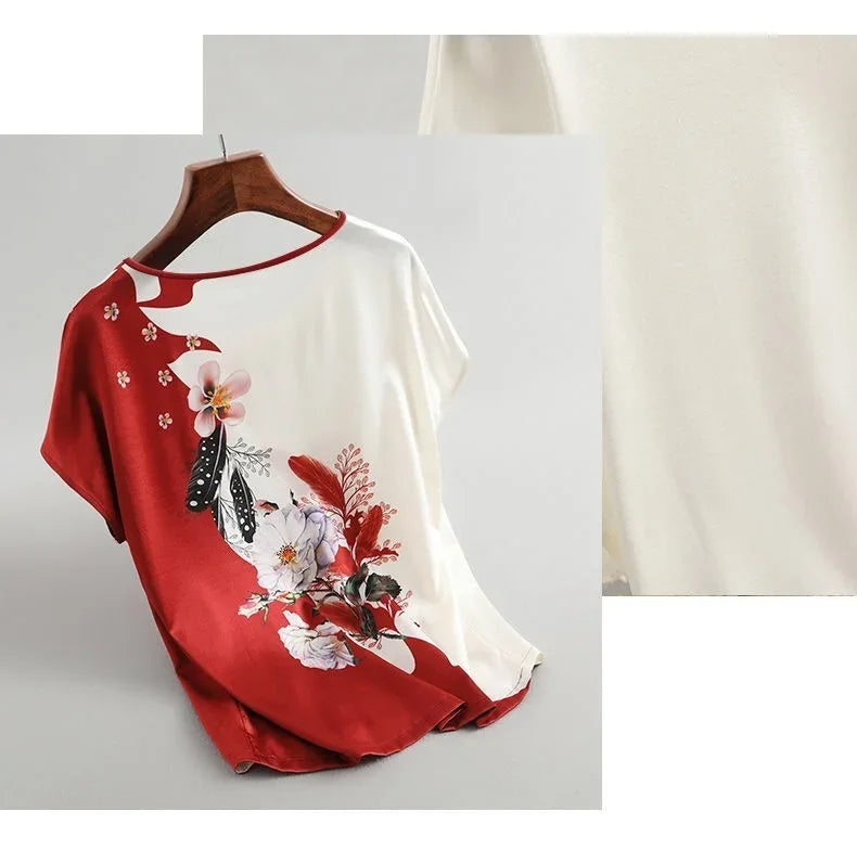 Plus Size Women's Silk Satin Print Blouse (FREE SHIPPING)