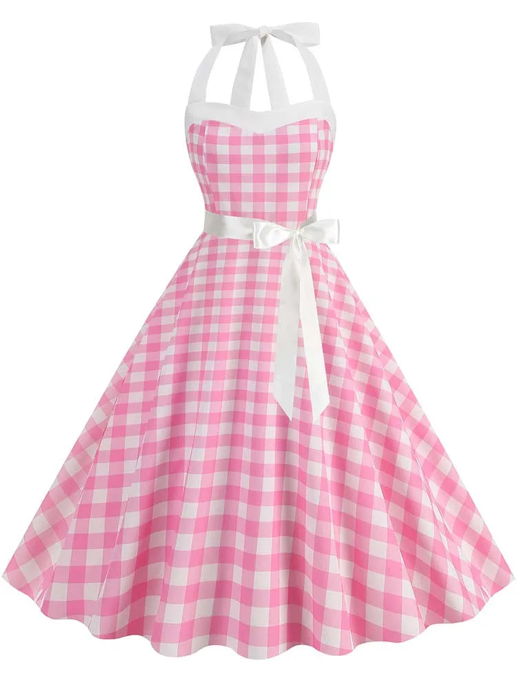 Women's Vintage Polka Dot Party Dress with Belt – 50s/60s Retro Charm