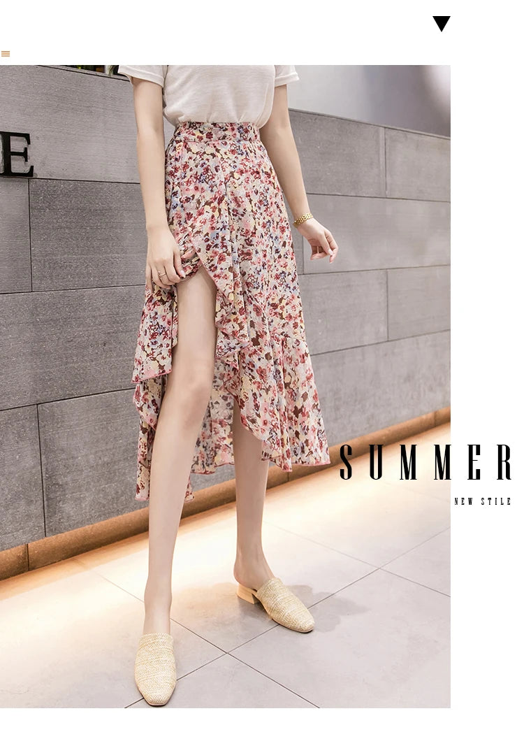 Summer Beach Skirt for Women Floral Print Gown