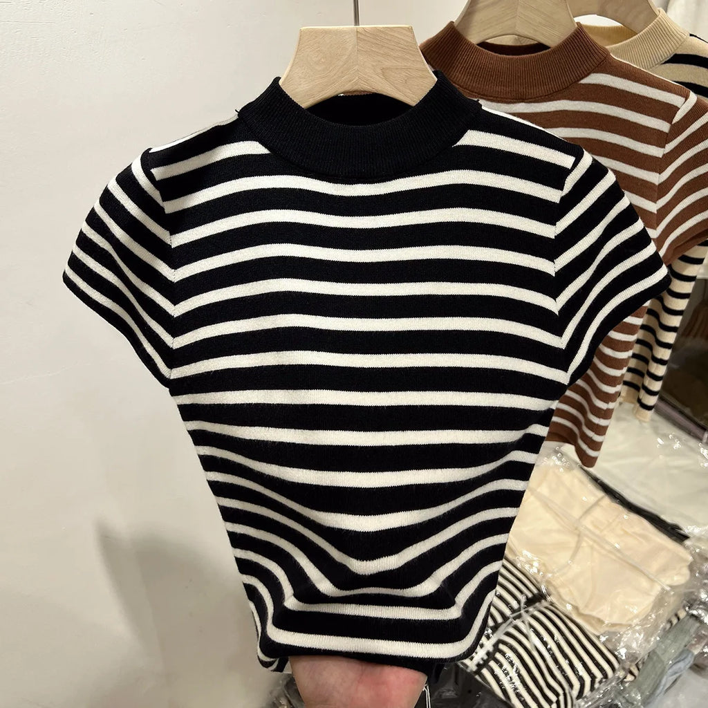 Half Turtleneck Pullover Striped Sweater (FREE SHIPPING)