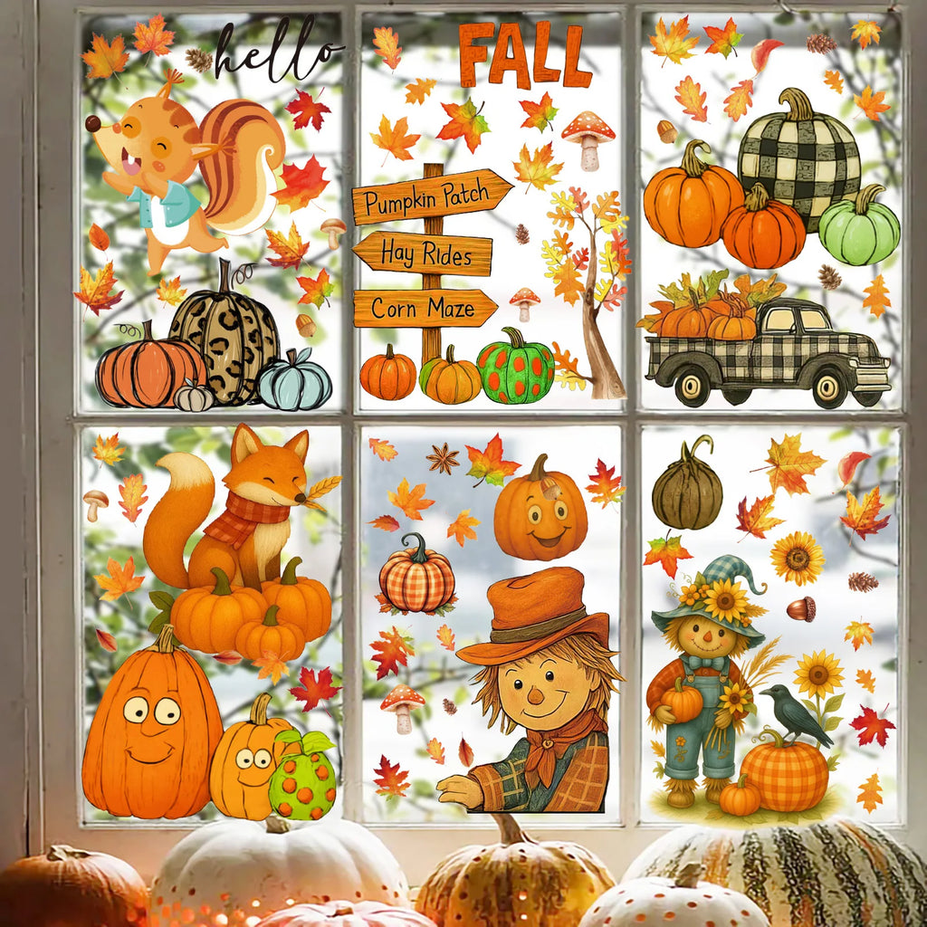 Fall Window Clings Autumn Reusable Thanksgiving Decor