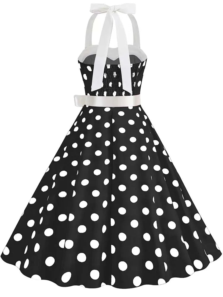 Women's Vintage Polka Dot Party Dress with Belt – 50s/60s Retro Charm