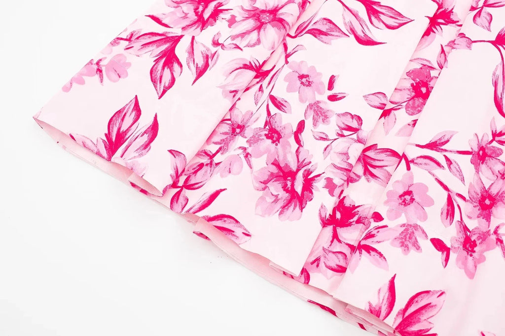 Sweet Pink Floral Print, Pleated Skirt (FREE SHIPPING)