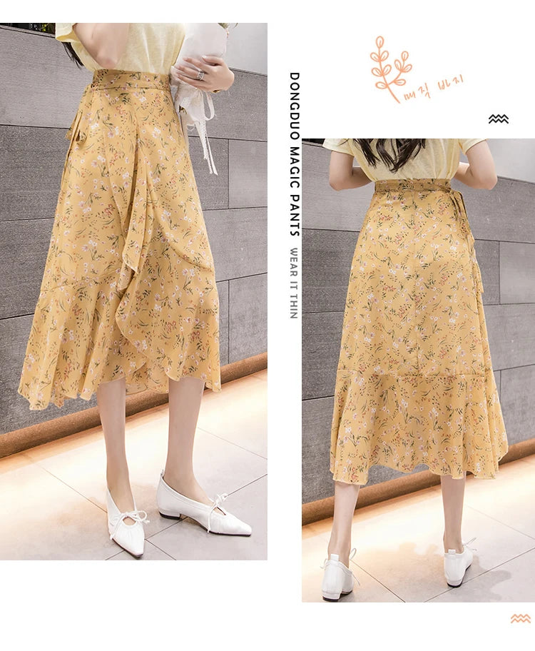 Summer Beach Skirt for Women Floral Print Gown