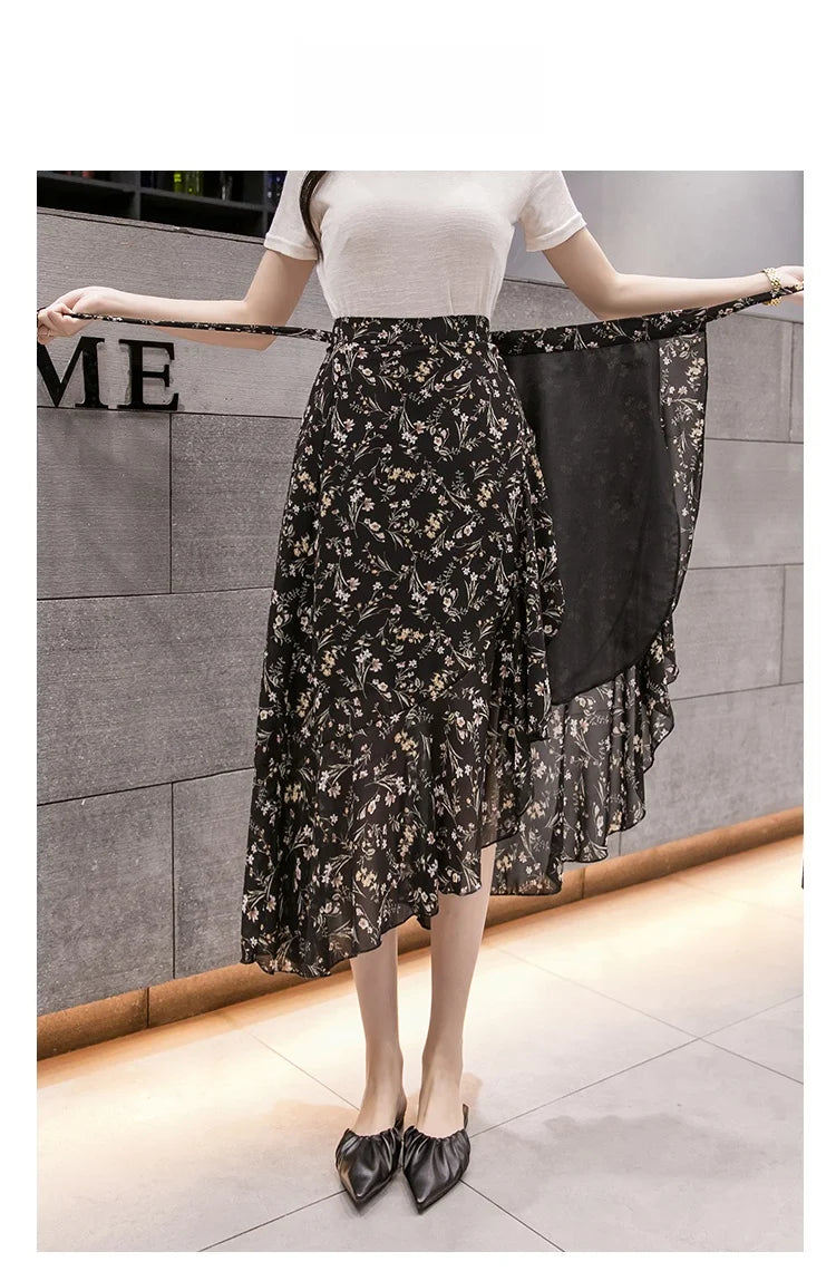 Summer Beach Skirt for Women Floral Print Gown