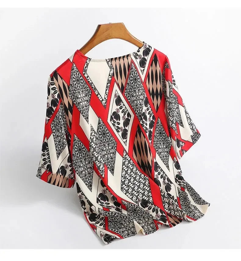 Plus Size Women's Silk Satin Print Blouse (FREE SHIPPING)