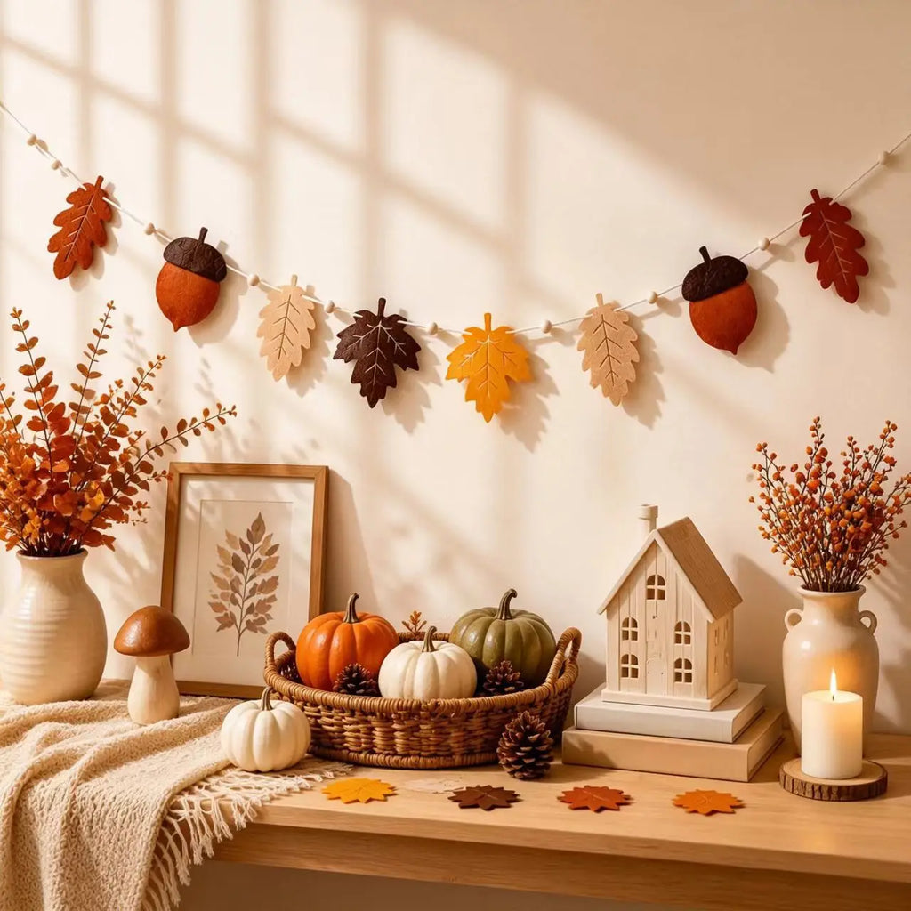 Felt Fall Garland Autumn Leaf Acorn Banner, Thanksgiving Decorations