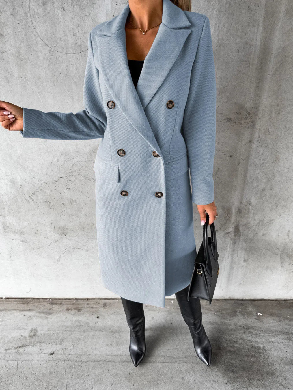 Women Wool Coats Long Jacket Double Breasted Turn Down Collar Woolen Overcoat Autumn Winter Vintage Office Lady Outerwear
