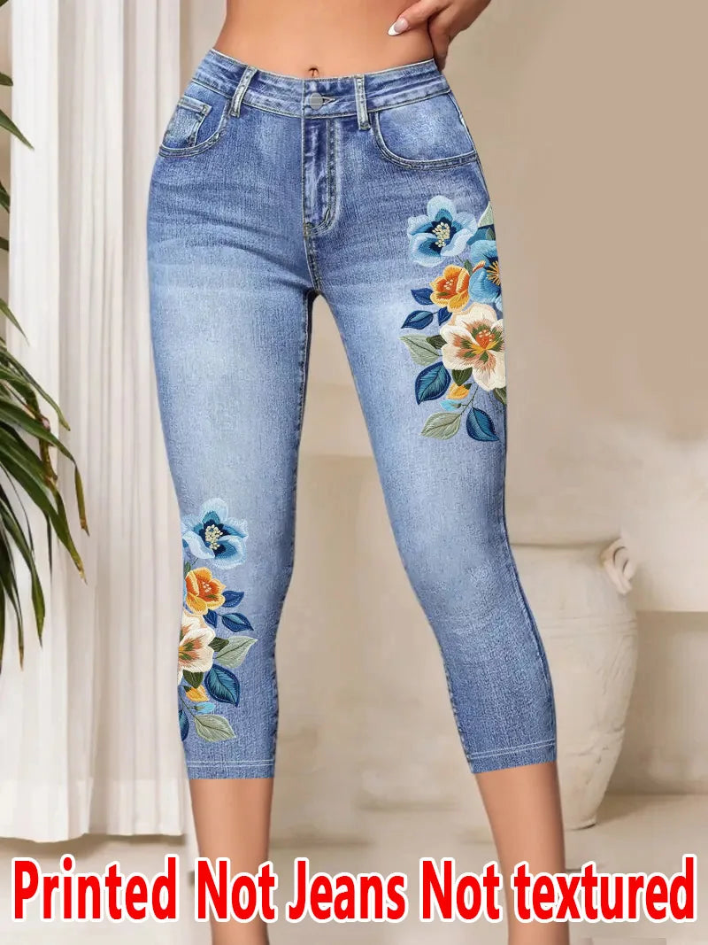 8233 [Printed Pants - Not Denim Fabric] Printed Legging - Not Denim Fabric, Not Textured, New Women's Capri Leggings,