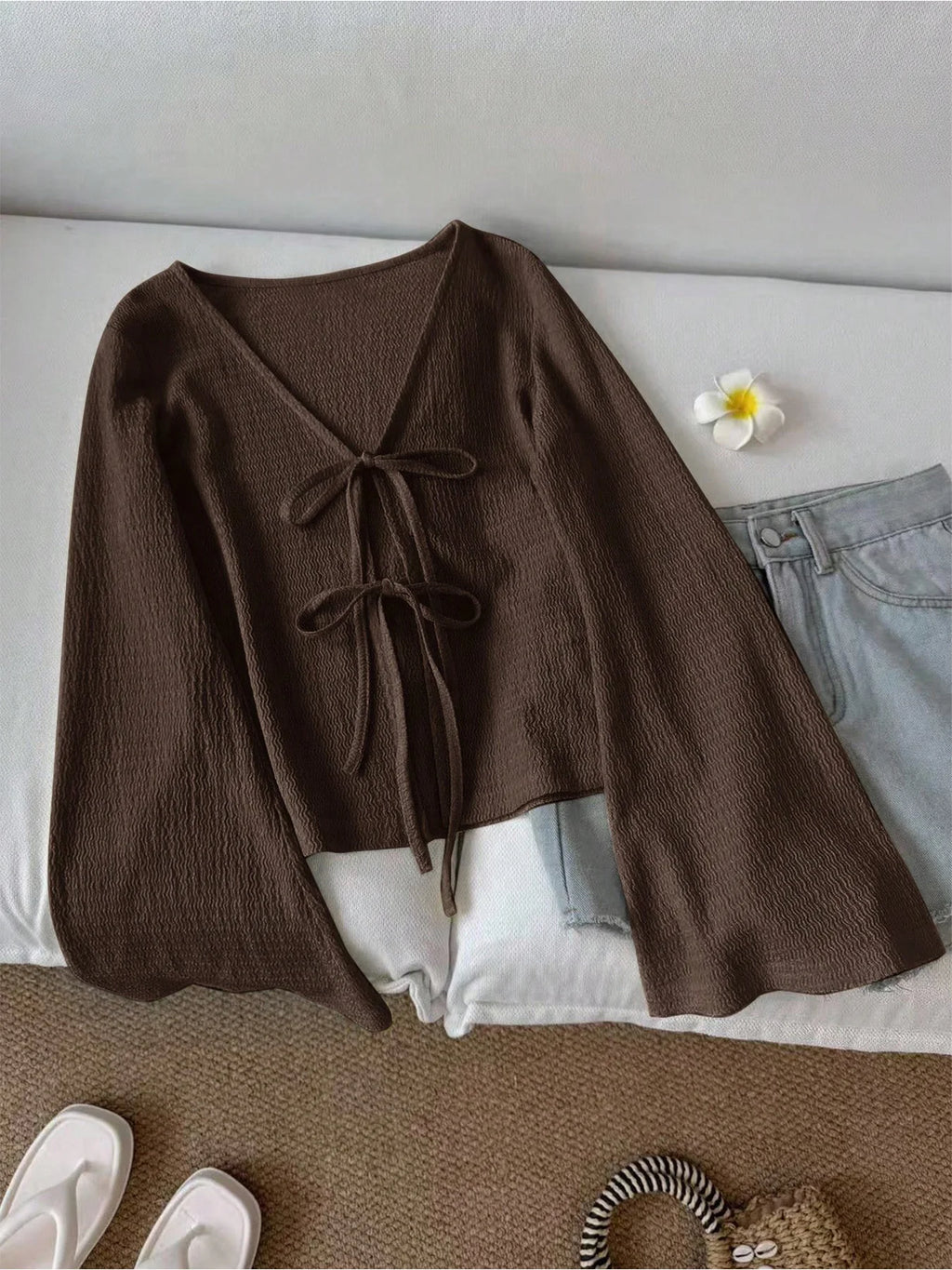 Flared Sleeve with thin lace up cardigan jacket (FREE SHIPPING)