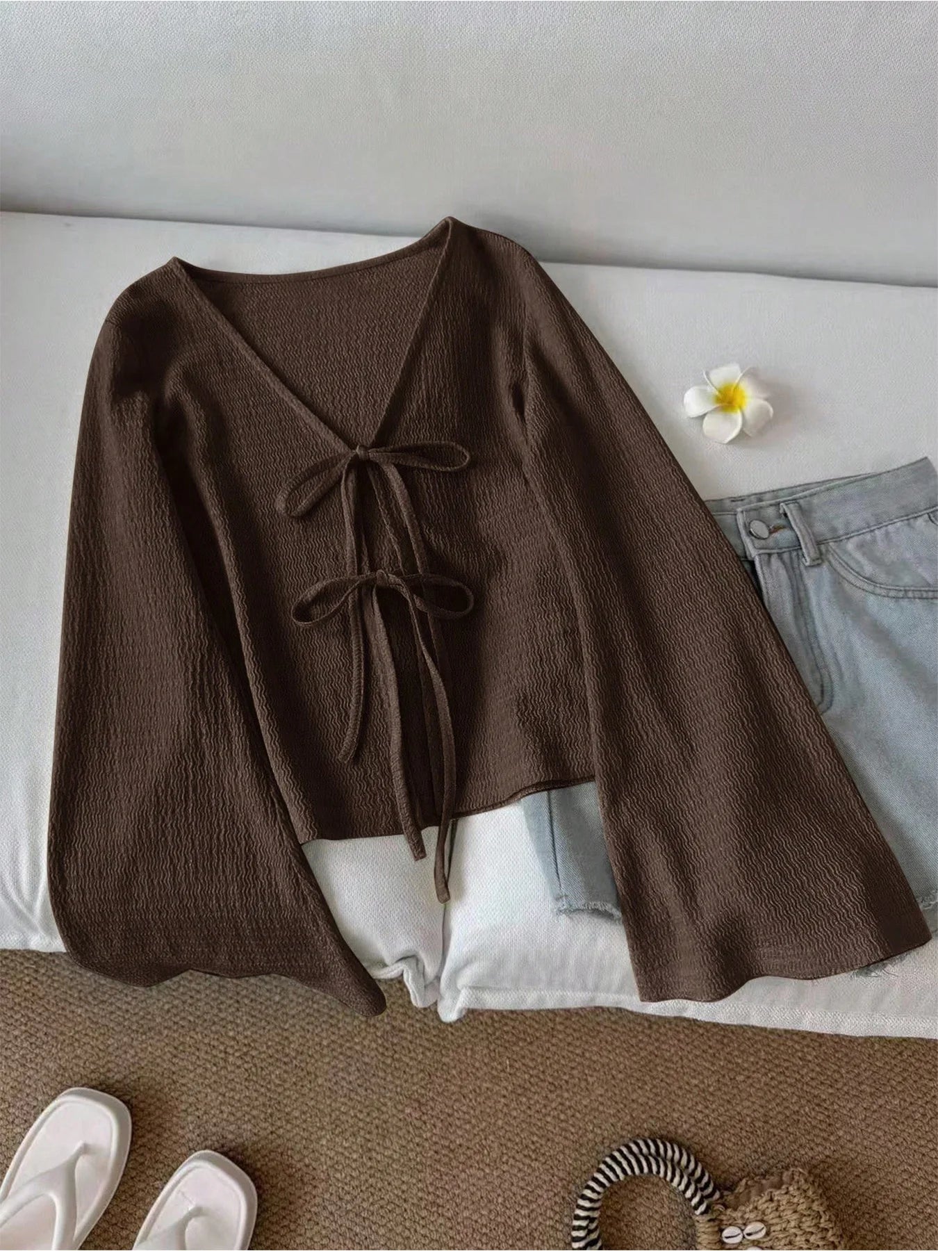 Flared Sleeve with thin lace up cardigan jacket (FREE SHIPPING)