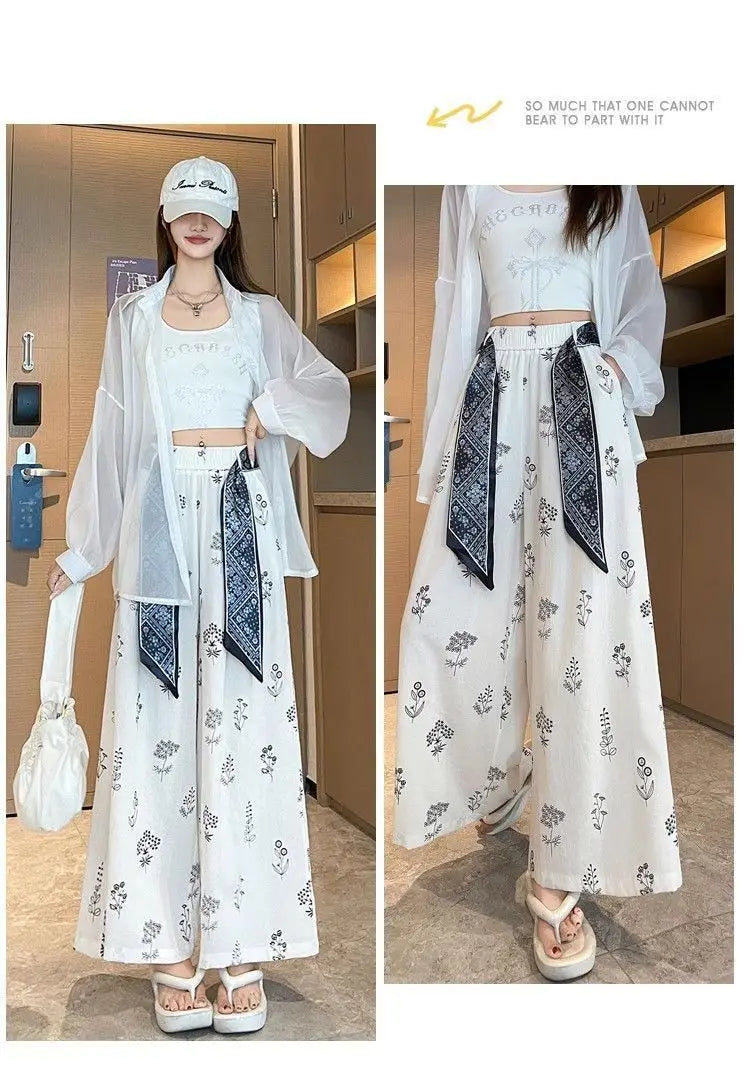 Women's Retro Comfortable Pants Printed Thin Office Lady Fashion New Arrival Trendy Breathable