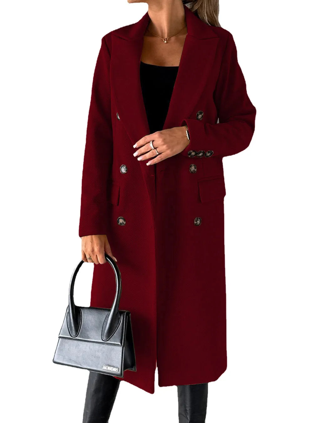Women Wool Coats Long Jacket Double Breasted Turn Down Collar Woolen Overcoat Autumn Winter Vintage Office Lady Outerwear