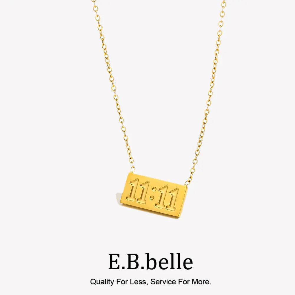 11:11 Make a wish Square Pendant Necklace for Woman Stainless Steel Gold Silver Color Necklace