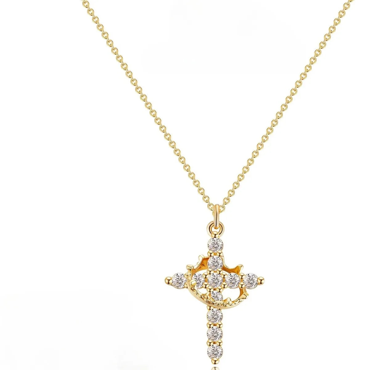 Ladies' Cross Necklace - Exquisite 14k Gold Cubic Zirconia Pendant Necklace