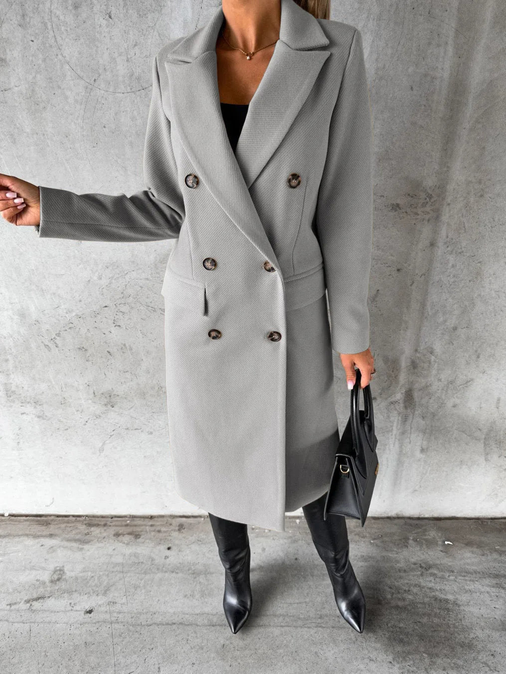 Women Wool Coats Long Jacket Double Breasted Turn Down Collar Woolen Overcoat Autumn Winter Vintage Office Lady Outerwear