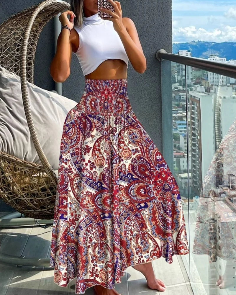 Women's High-Waist Boho Print Long Skirt (FREE SHIPPING)