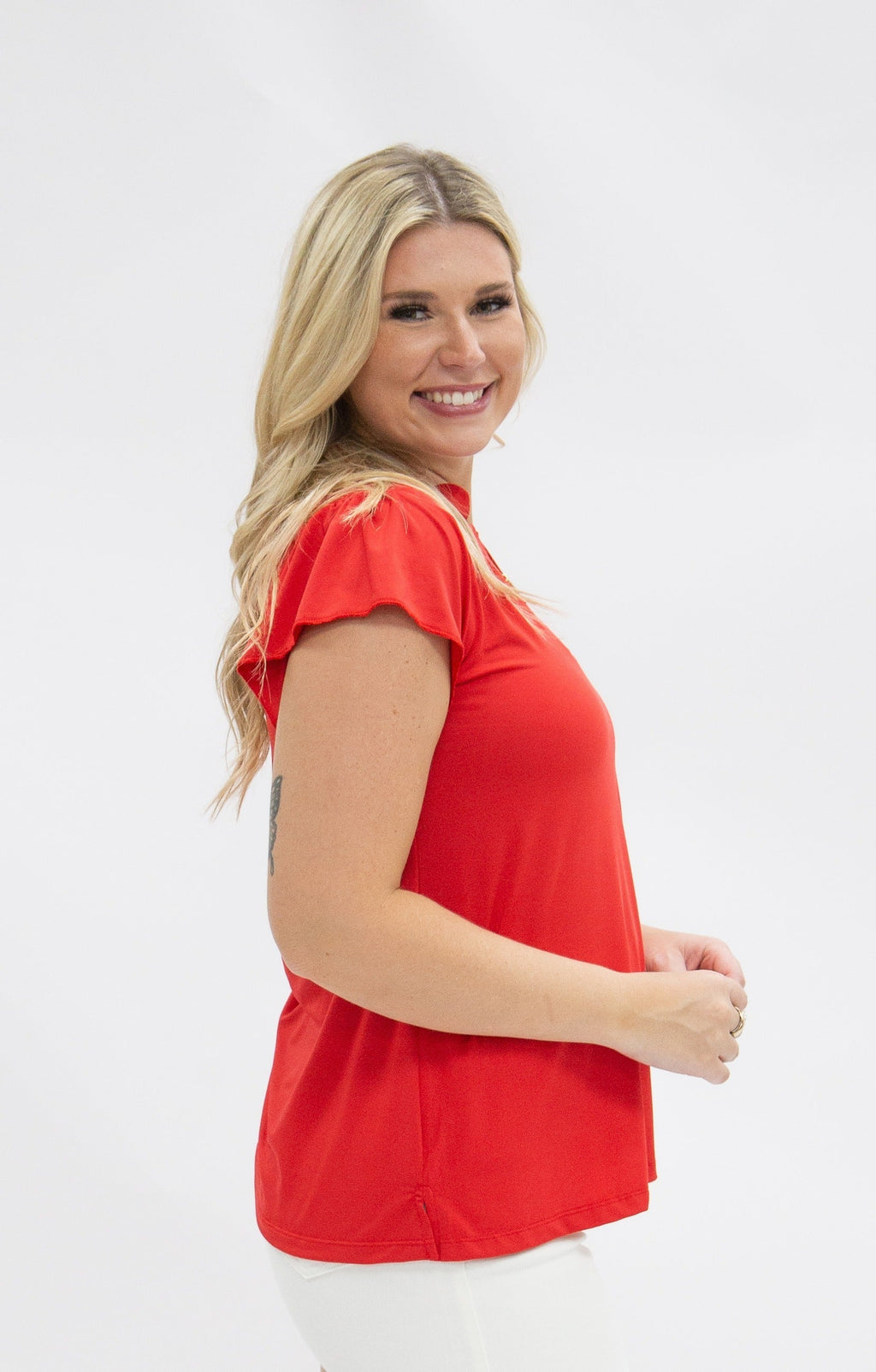 The Nicole V-Neck Top, Red
