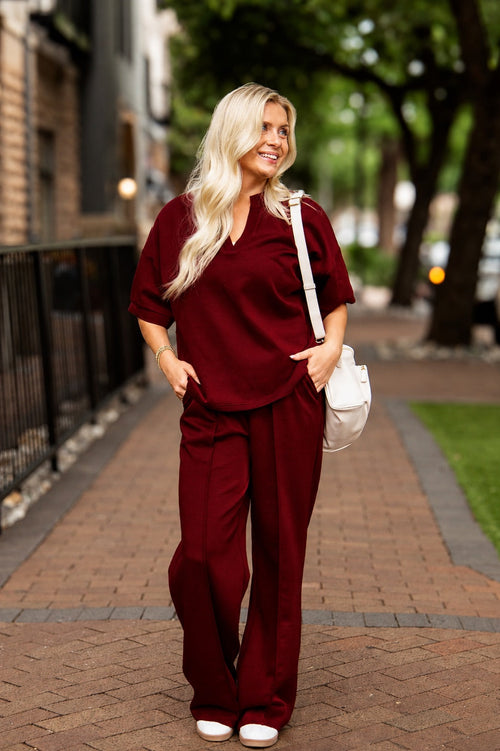 Butter Soft V-Neck Top, Maroon