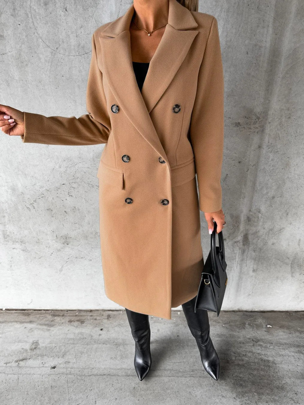 Women Wool Coats Long Jacket Double Breasted Turn Down Collar Woolen Overcoat Autumn Winter Vintage Office Lady Outerwear