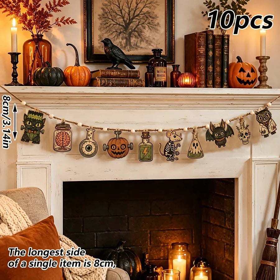 10 vintage Halloween wooden banners