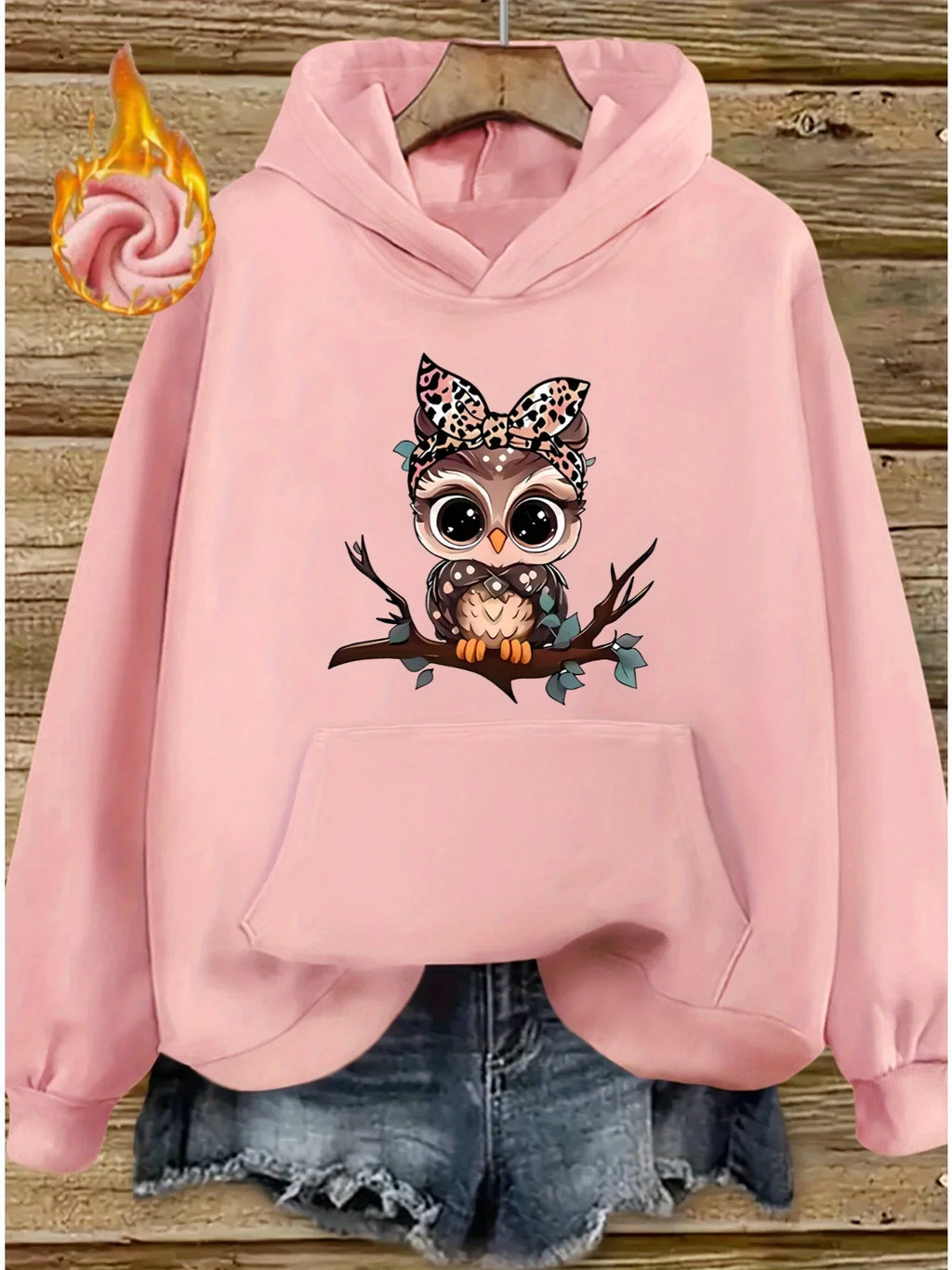 2025 Autumn and Winter Women's Cute Cartoon Owl Hoodie Comfortable Pullover Fashion Autumn and Winter Casual Sweatshirt Pattern