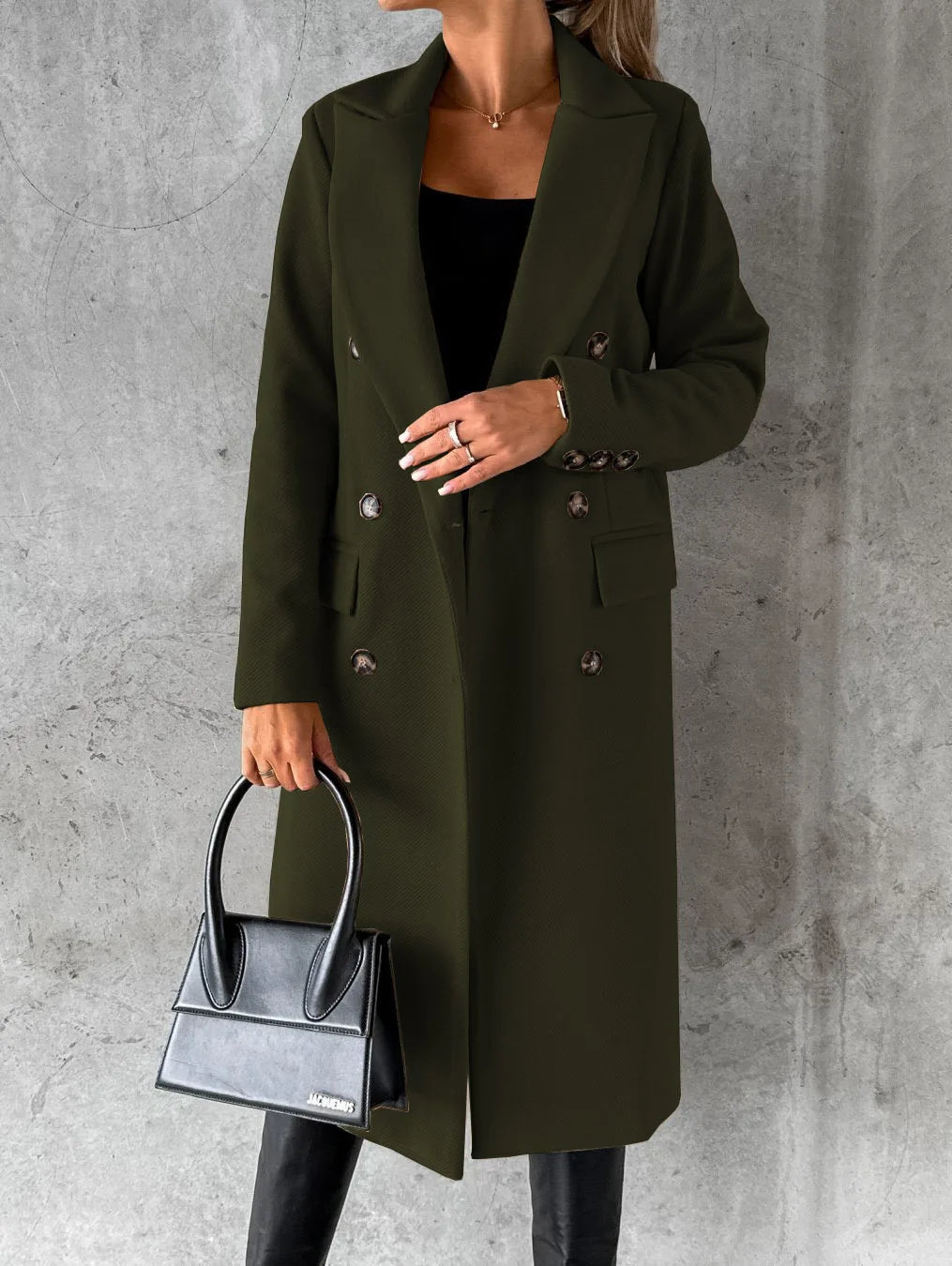 Women Wool Coats Long Jacket Double Breasted Turn Down Collar Woolen Overcoat Autumn Winter Vintage Office Lady Outerwear
