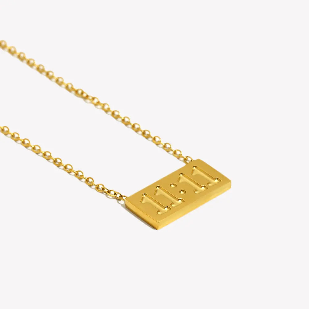 11:11 Make a wish Square Pendant Necklace for Woman Stainless Steel Gold Silver Color Necklace