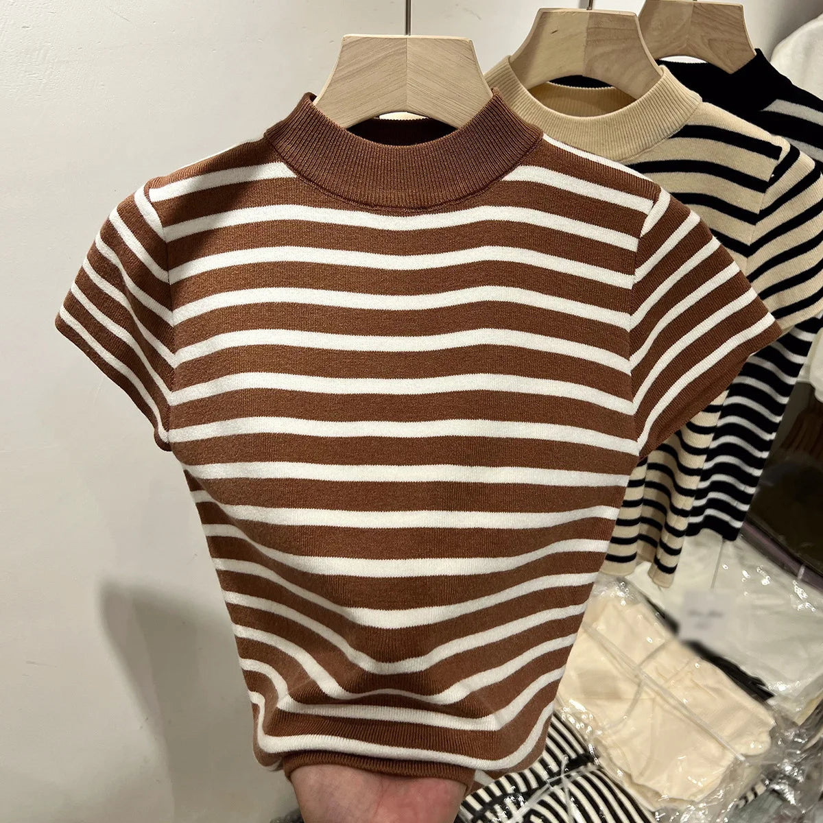 Women's Striped Half-Turtleneck Pullover Sweater – Classic, Cozy & Polished