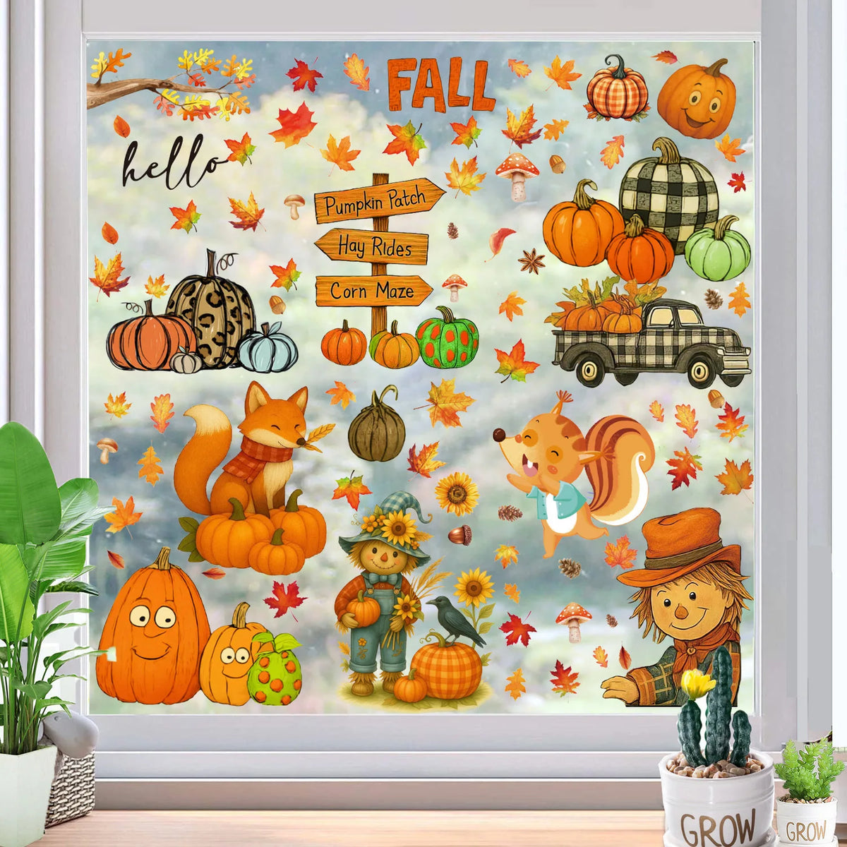 Fall Window Clings Autumn Reusable Thanksgiving Decor
