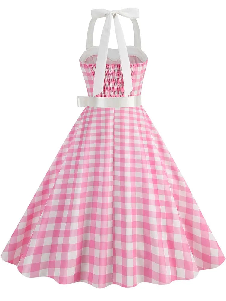 Women's Vintage Polka Dot Party Dress with Belt – 50s/60s Retro Charm