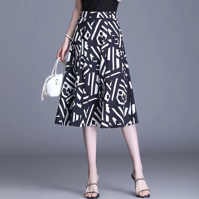 2023 New Summer Fashion Printing High Waist Wide Leg Pants Ladies Office Lady Geometric Elastic Waist Trousers Women Clothing