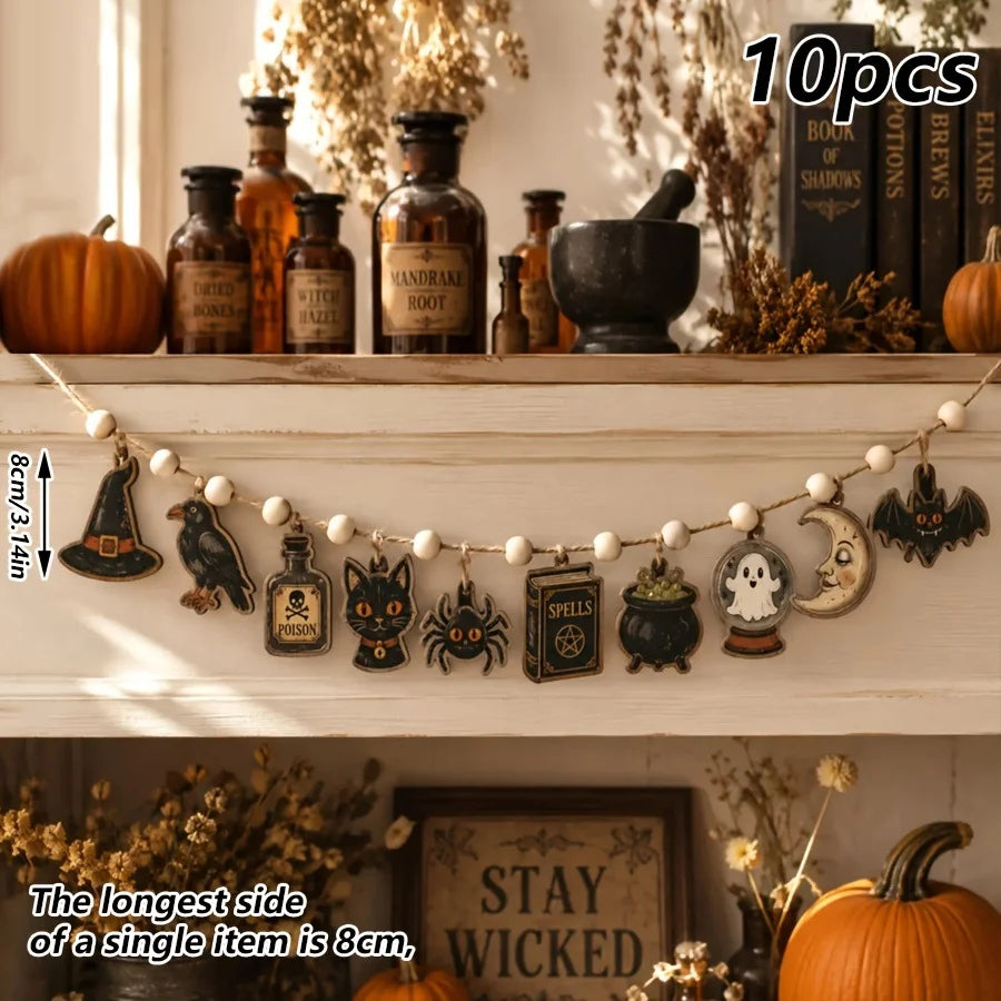 10 vintage Halloween wooden banners