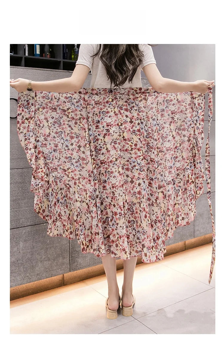 Summer Beach Skirt for Women Floral Print Gown