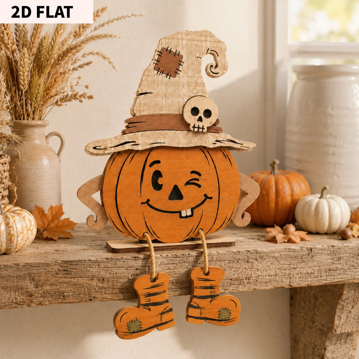 2D Flat, Halloween Decor Autumn Wooden Decorative Plaques