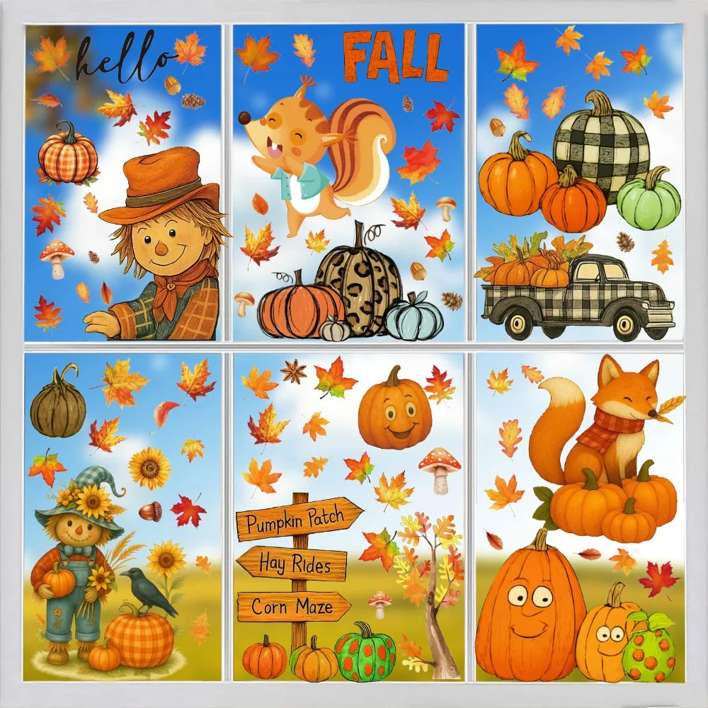Fall Window Clings Autumn Reusable Thanksgiving Decor