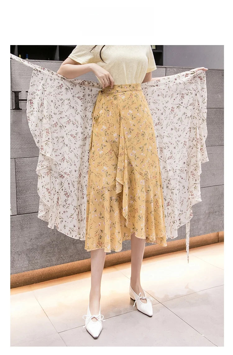Summer Beach Skirt for Women Floral Print Gown