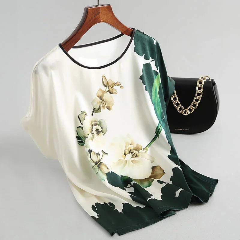 Plus Size Women's Silk Satin Print Blouse (FREE SHIPPING)