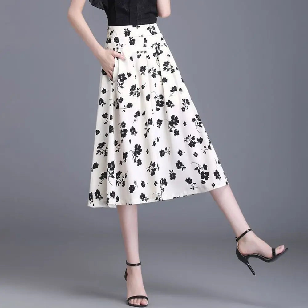2023 New Summer Fashion Printing High Waist Wide Leg Pants Ladies Office Lady Geometric Elastic Waist Trousers Women Clothing